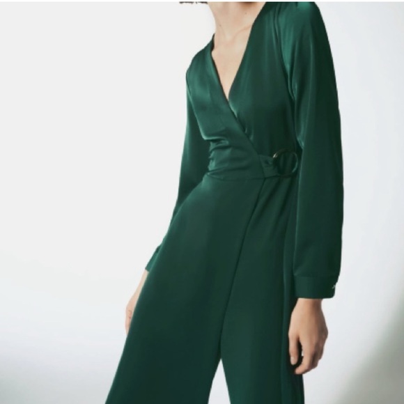 Zara wrap jumpsuit with buckle, bottle green, overlay - Picture 4 of 4